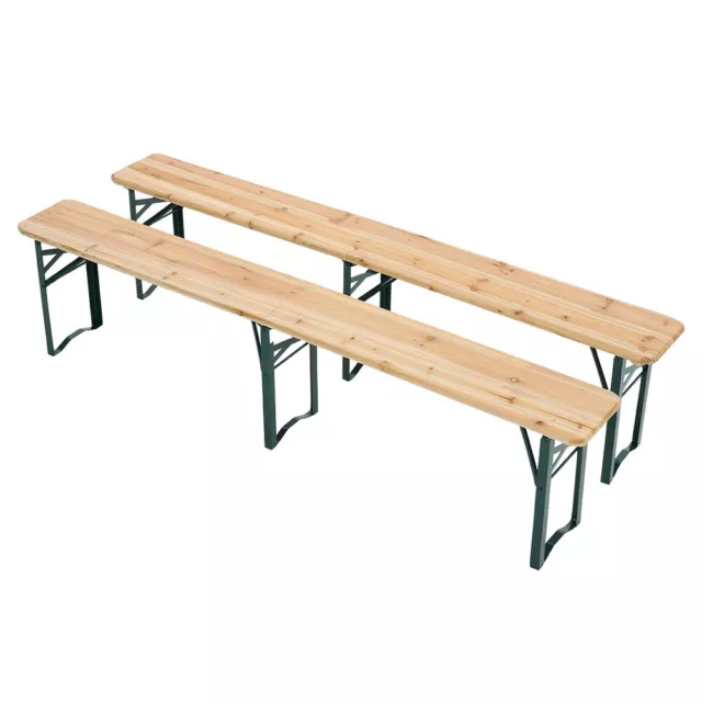 2X197CM Wooden Beer Table Benches Portable Folding Trestle Outdoor Garden Picnic