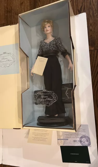 Franklin Mint Princess Diana Princess of Wales Porcelain Doll Black Dress 2