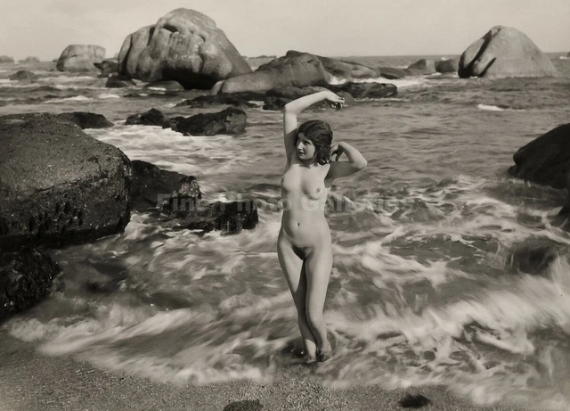 1925 Original MARCEL PAUL MEYS Female Nude Landscape Beach Seascape Silver Photo