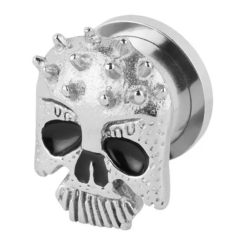 Flesh Tunnel Schraub Ohr Plug Piercing Edelstahl Silber Totenkopf Skull