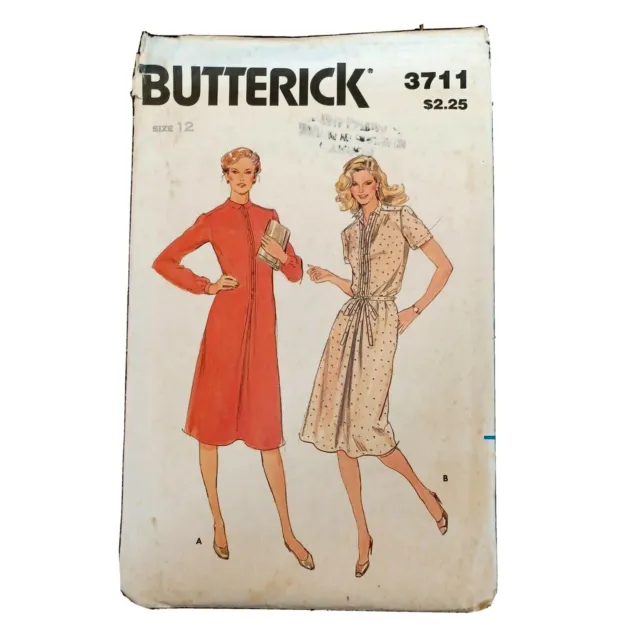 Vintage Butterick Cartamodello 3711 per Donna Abiti e Cintura Misura 12
