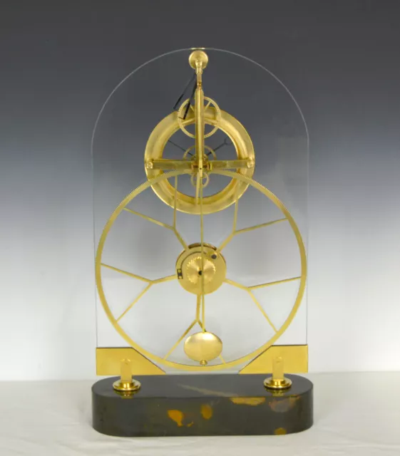 French Style Thin Glass Pinwheel Escapement Big Wheel Marble Base Skeleton Clock 3