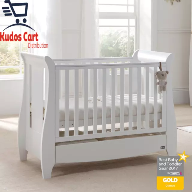 Tutti Bambini Katie Cot Bed with Sprung Mattress Wooden White Baby Crib Bed Draw