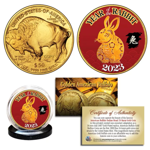 2023 Chinese New YEAR OF RABBIT 24K Gold Clad $50 American Buffalo Tribute Coin