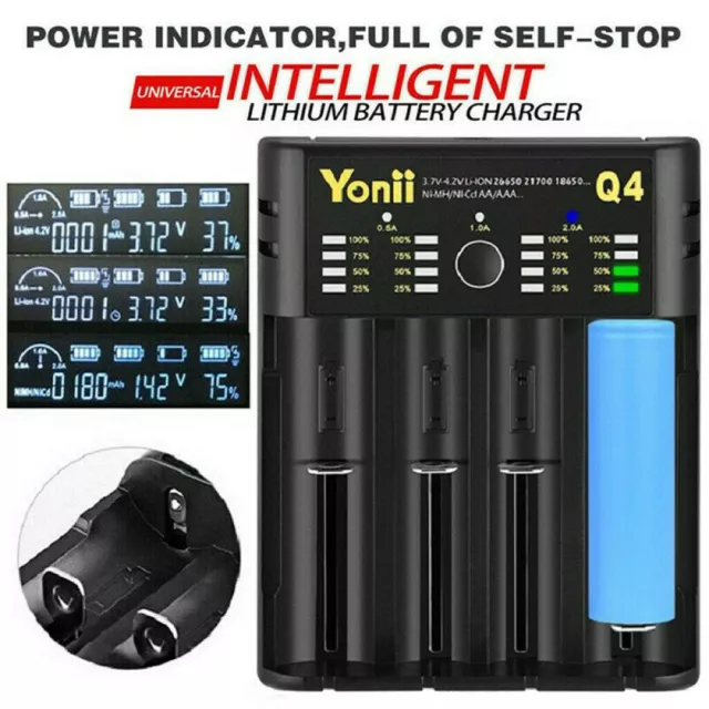 USB LCD Smart Battery Charger 4 Slots For 18650 21700 26650 AA AAA Nimh Battery
