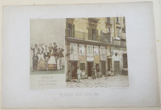 1889 Grande Tavola Incisione Cromolito Napoli Antica R.d'ambra Teatro S. Carlino