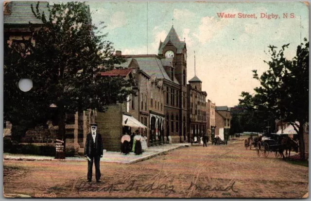 Vintage 1910s DIGBY, Nova Scotia, Canada Postcard "Water Street" Downtown Scene