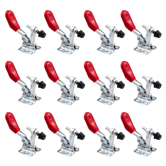12 Pieces Hand Tool Adjustable Toggle Clamp 201A Antislip Red Horizontal T9E6