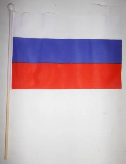 Russian Russia Handwaving Flag  9 x 6" Polyester Flag 12" Wooden Pole Hand Waver