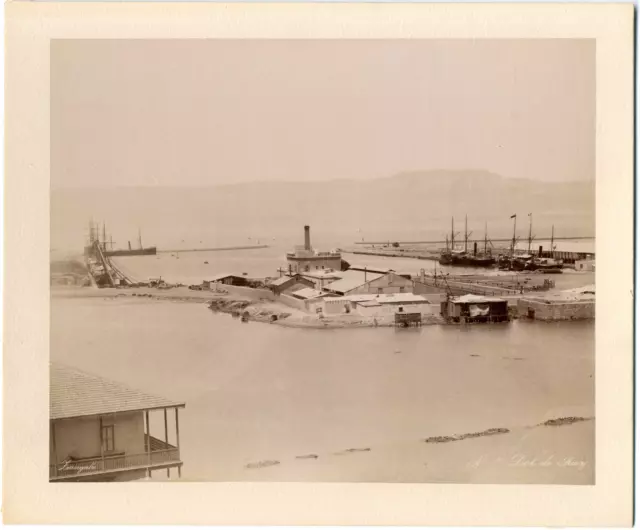 Zangaki Frères, Egypte, Port-Saïd, vue générale des docks  Vintage albumen print