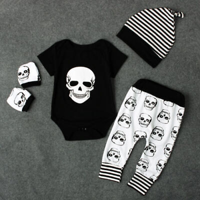 Newborn Infant Kids Baby Boy TESCHIO Abiti Vestiti Tops + pantaloni lunghi Cappello 4pcs Set