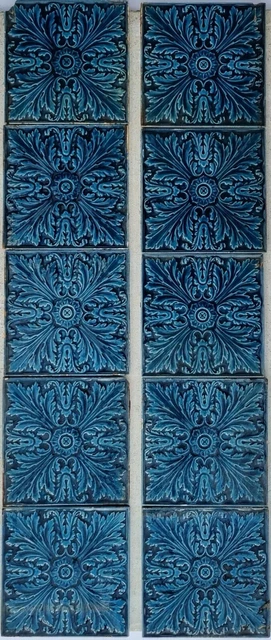 10  Vibrant Reclaimed Antique Art Nouveau Fireplace Tile Set T R Boote