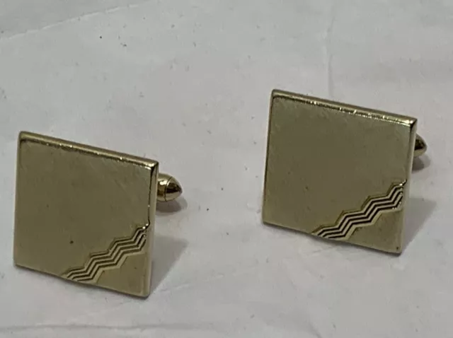 Vtg 60s Mid Century Mod Cufflinks Goldtone Square Accent Corner 1”