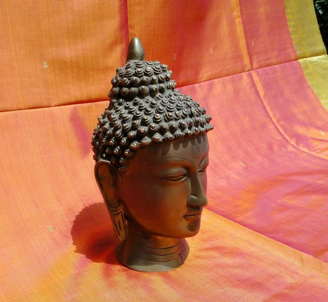 Buddha Statue Kopf Antik Bronze Buddha Handarbeit Indien Tibet Nepal 4 Kilo E