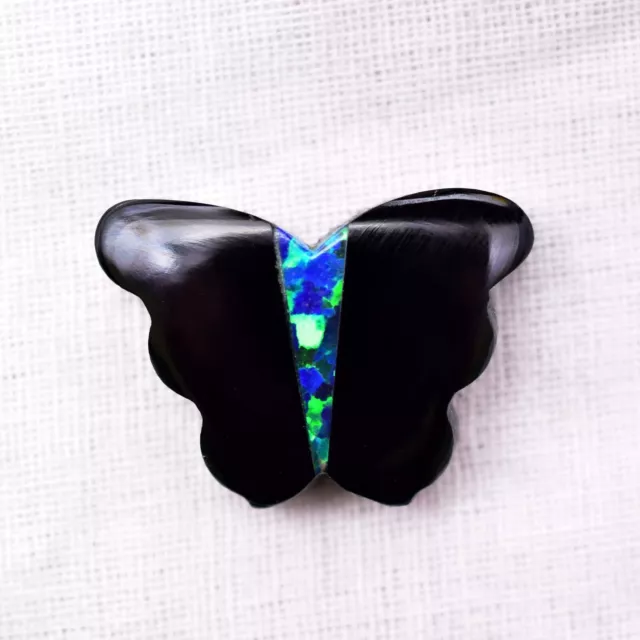 21Cts Natural Fire Opal On Black Onyx Doublet Butterfly Certified Gemstone