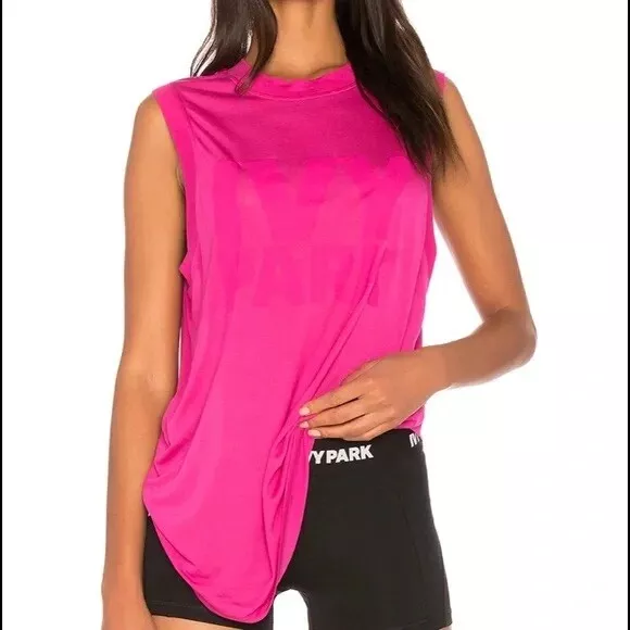 Ivy Park Tank Top Womens Sz Medium Pink Oversized Logo Stretch Workout FREE SHIP