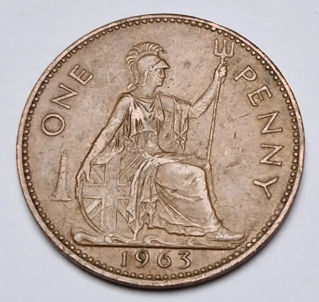 Pièce de monnaie 1 penny Elizabeth II 1963 Royaume-Uni (1)