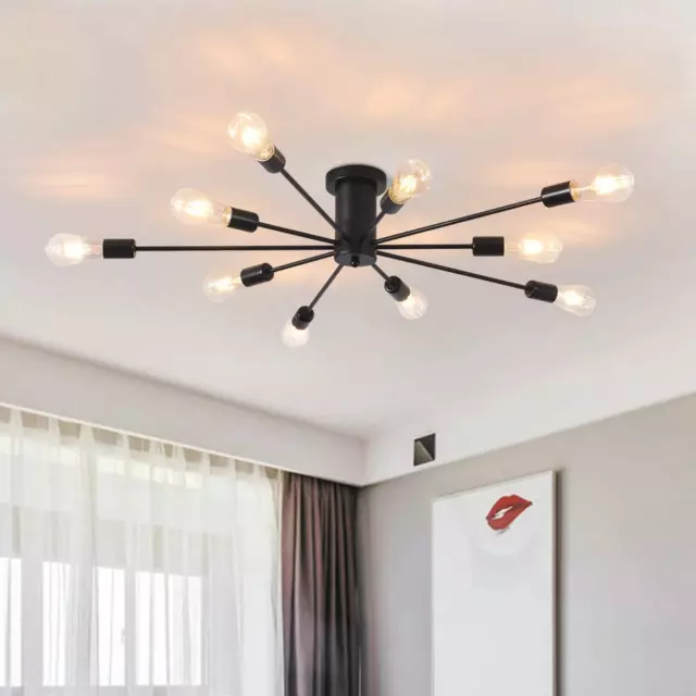 Semi Flush Mount Ceiling Light, 10-Light Modern Black Sputnik Chandelier Industr