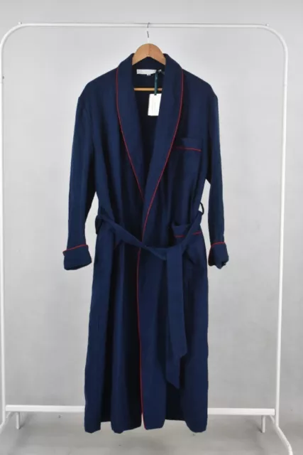 Men's Masserano Cashmere Gianni Dressing Gown Night Robe Navy Blue & Red Size M