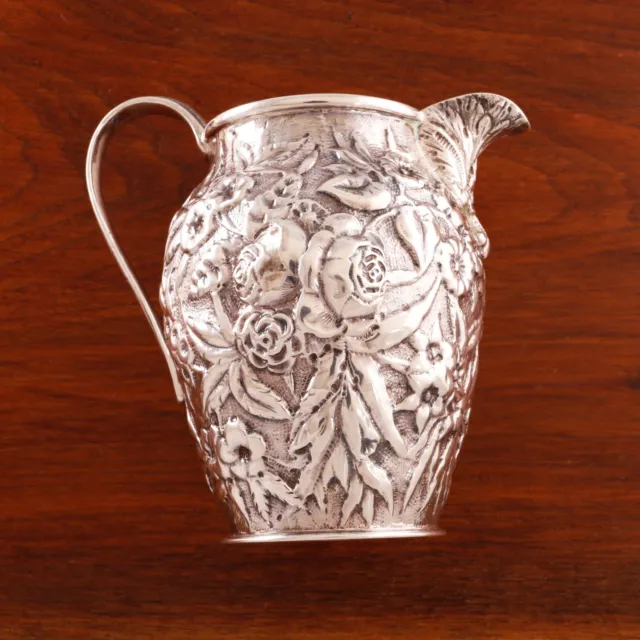 Andrew Ellicott Warner Jr Coin Silver Small Pitcher, Creamer Repousse 1864-93