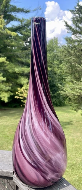 LARGE MURANO HAND BLOWN Art GLASS 19”Amethyst💜VASE PURPLE