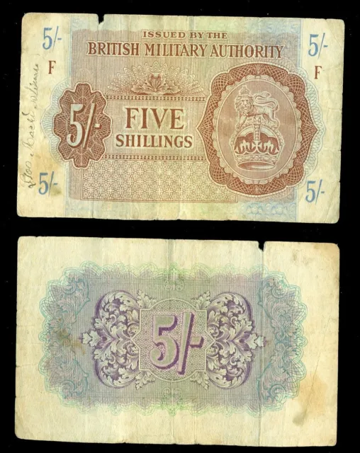 United kingdom, British Military Authority, 5 Shillings, 1943, F, Tripolitania