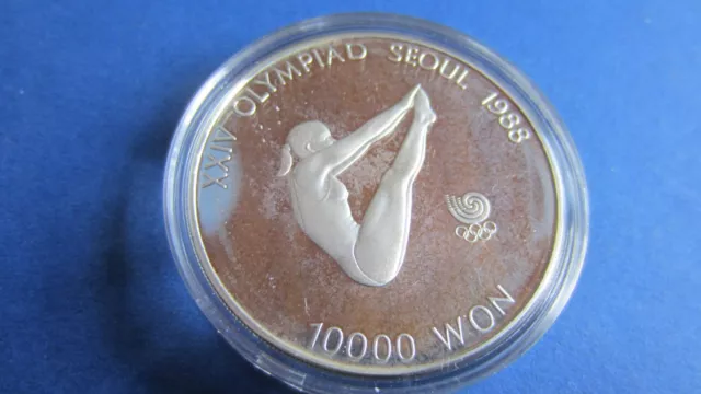 South Korea Silver 10000 Won 1987 Olympiad Seoul Wasserspringen IN Pp Capsuled