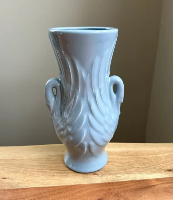 Vintage Haeger Light Blue Double Swan Vase Pottery Ceramic 1986 8” tall