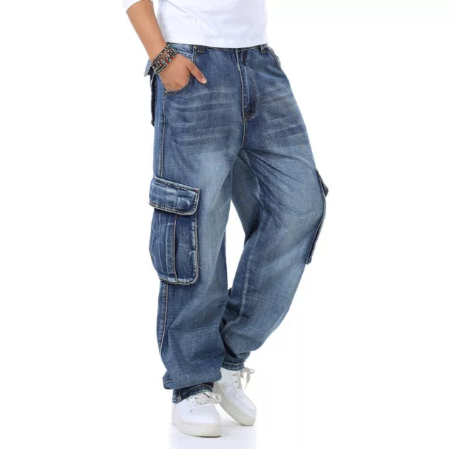 Men Baggy Pants Loose Cargo Trousers Hip Hop Pocket Dance Casual