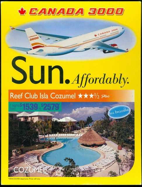 Stand-Up Ad Card Canada 3000 Vacations