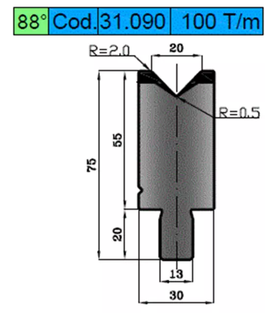 Press Brake Tooling New Beyeler/Bystronic 20mm Die x 88 Degree Model 31.090