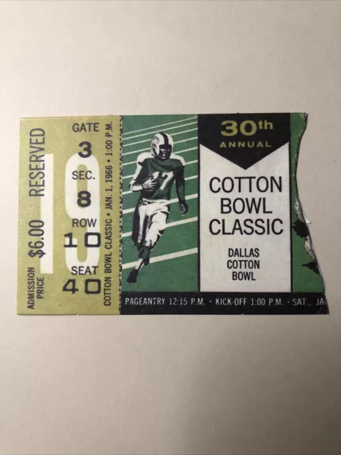 1966 LSU vs Arkansas Cotton Bowl Replica Ticket Stub 1/1/1966 30th Cotton Bowl