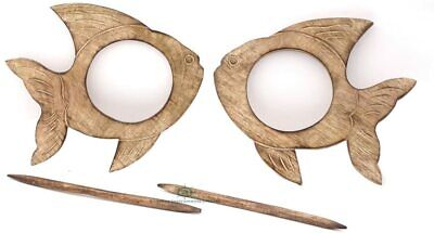 Wooden Fish shape Curtain Holdback Tie Back With Stick Home Decor (Set of 2)