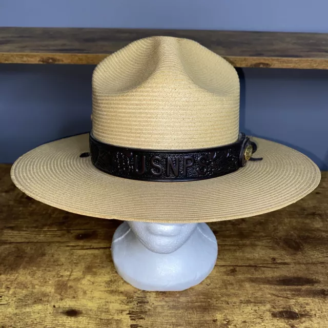 Vintage National Park Service Ranger Straw Hat Leather Pine Cone Band  Sz 7