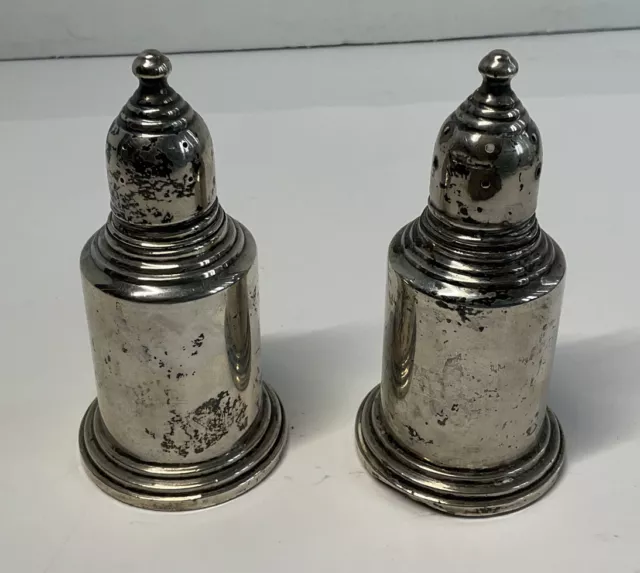 Empire Salt & Pepper Shakers Pr Sterling Weighted 241 Glass Lined Vintage 3.5” T