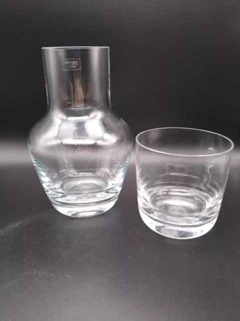 Krosno Poland Clear Glass Tumble Up Bedside Carafe & Water Glass Set 7"