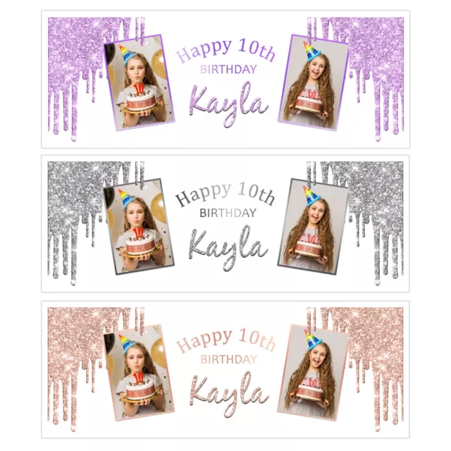 Personalised  Birthday Banner Girls Womens Photo  Picture Wall Age Name