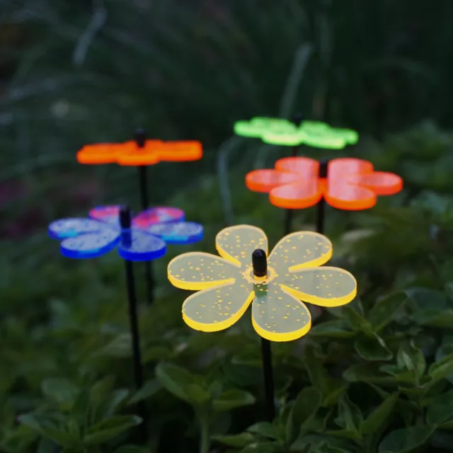 SunCatcher Set of 5 Daisy Colourful Fluorescent Garden Ornament Stake Light Dec