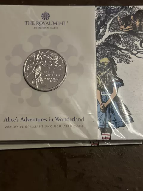 2021 Royal Mint Alice in Wonderland £5 Five Pound Coin Pack Sealed Uncirculated