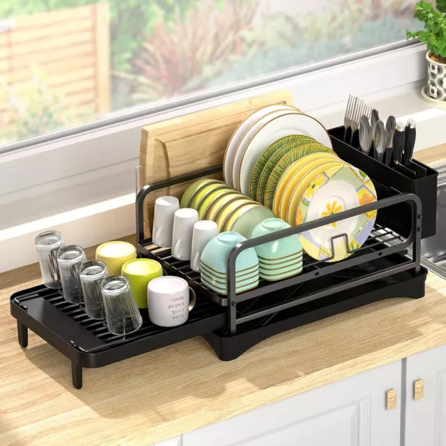 Tianqinuk Extendable Dish Rack,Stainless Steel Dish Drainer with Removable Cutle