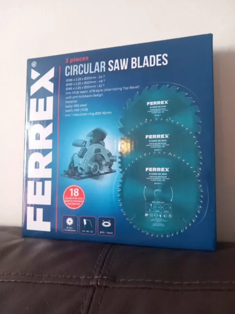 Ferrex CIRCULAR SAW BLADE’s 3 PACK 185mm 24T, 48T, 52T Carbide Teeth