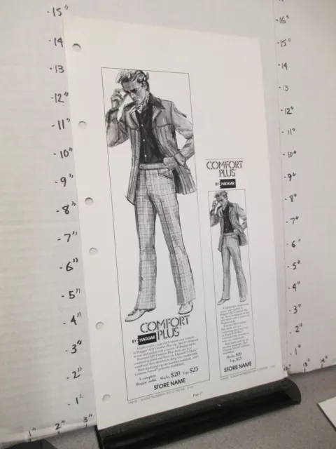 HAGGAR 1976 MEN'S clothing sales ad sheet COMFORT PLUS check slacks ...