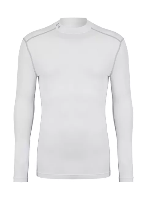 Under Armour Mens ColdGear Compression Mock Top Long Sleeve White Base Layer Top