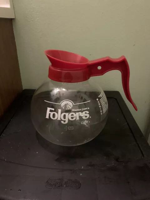 Folgers Mountain Grown Commercial Carafe Glass Coffee Pot Decanter Red EUC