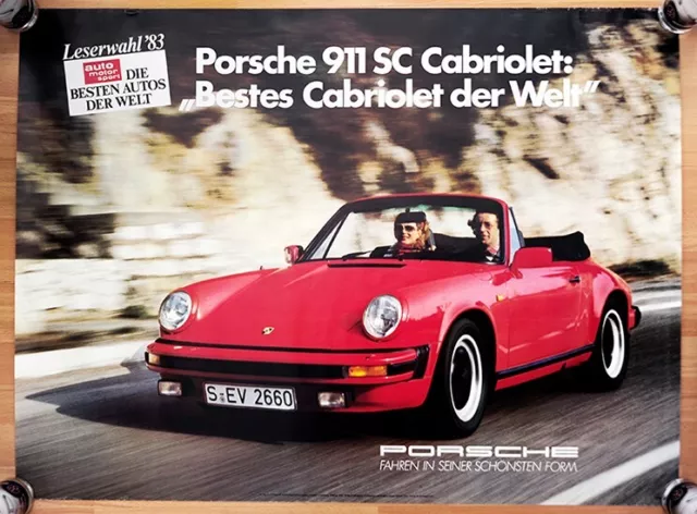 original Porsche Plakat Werbe Poster "Bester Sportwagen" 1983 Porsche 911 Cabrio