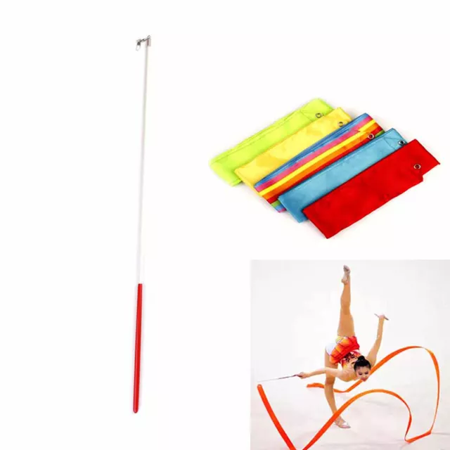 6M Dance Ribbon GymRhythmic Art Gymnastic Ballet Streamer Twirling Rod 5Color Sn