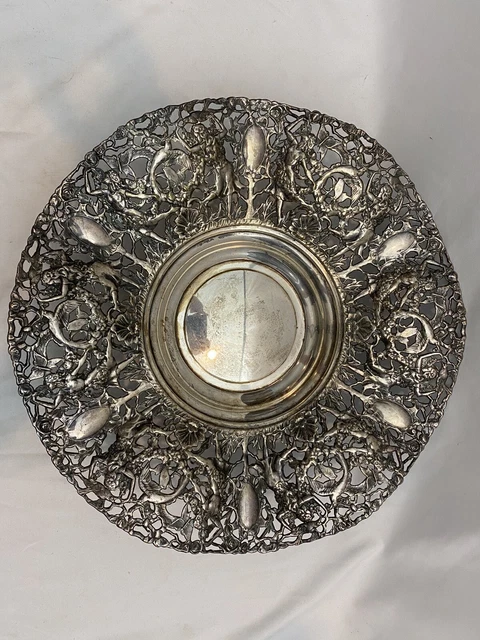WA SPAIN  Art Deco Women Filigree Silver Plate Fruit Flower Bowl Centerpiece