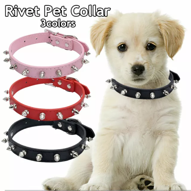 Classic Puppy Studded Spiked PU Leather Rivet Collar Retro Cool Cat Dog Collars