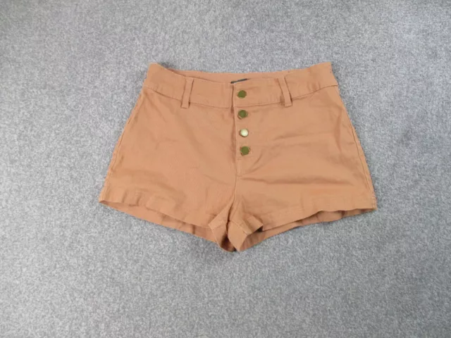 PRIMARK SHORTS WOMENS Size 14 Orange Denim Button Up Fly Hot Pants