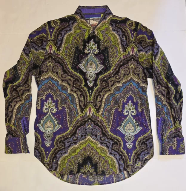 Robert Graham Paisley Floral Embroided Shirt Size L Classic Fit Long Sleeve